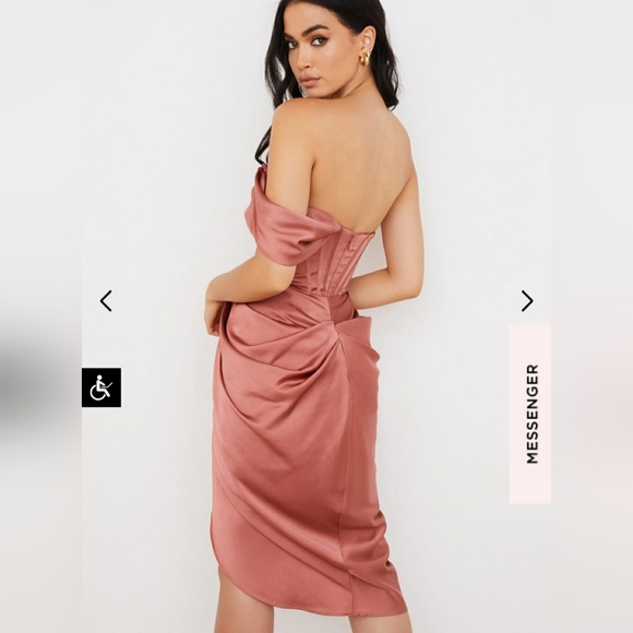 Rouge Satin One Shoulder Draped Bella Barnett Dress - Picture 2 of 8